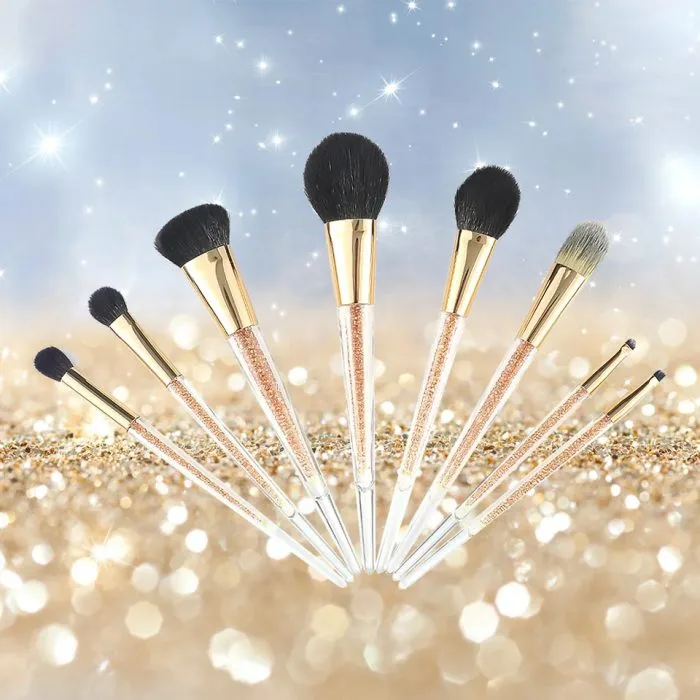 Glitter diamond gold inside makeup brush set — view 1