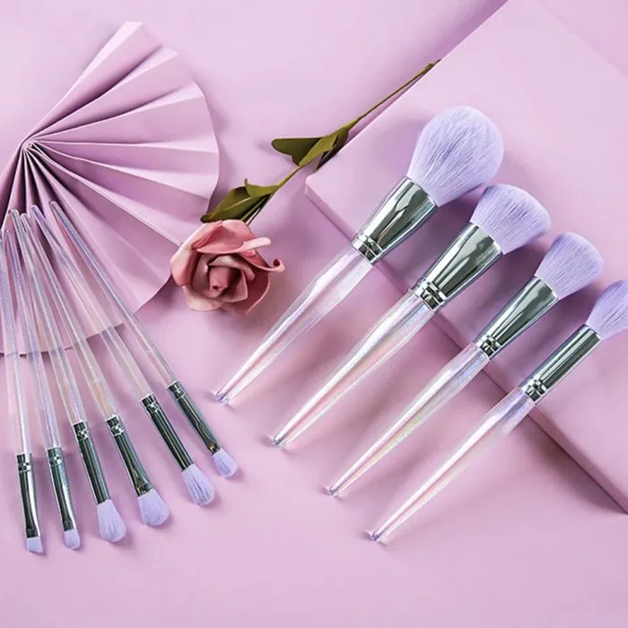 Transparent color plastic handle makeup brush set — view 1