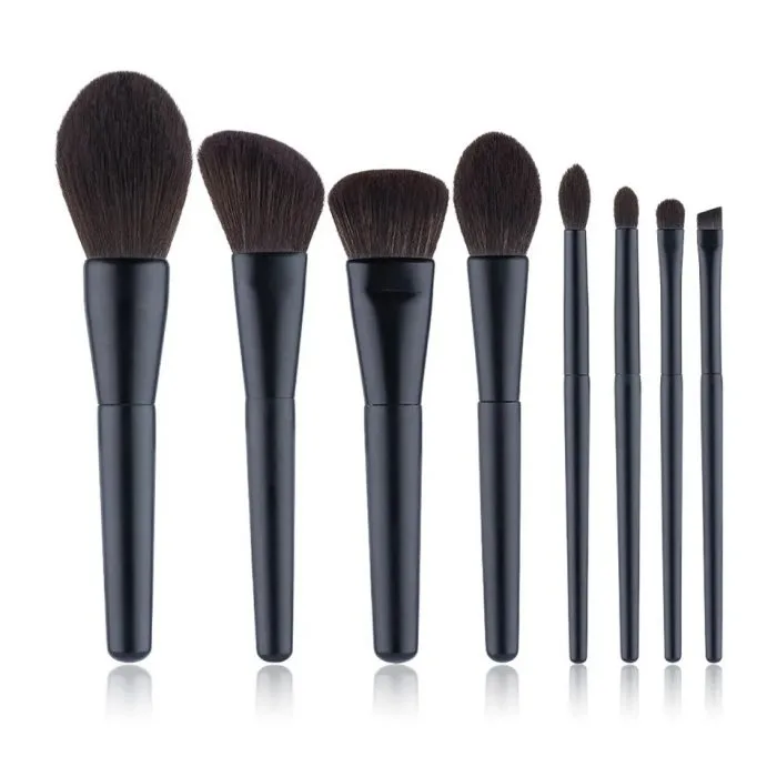 Matte black makeup brush set — view 1