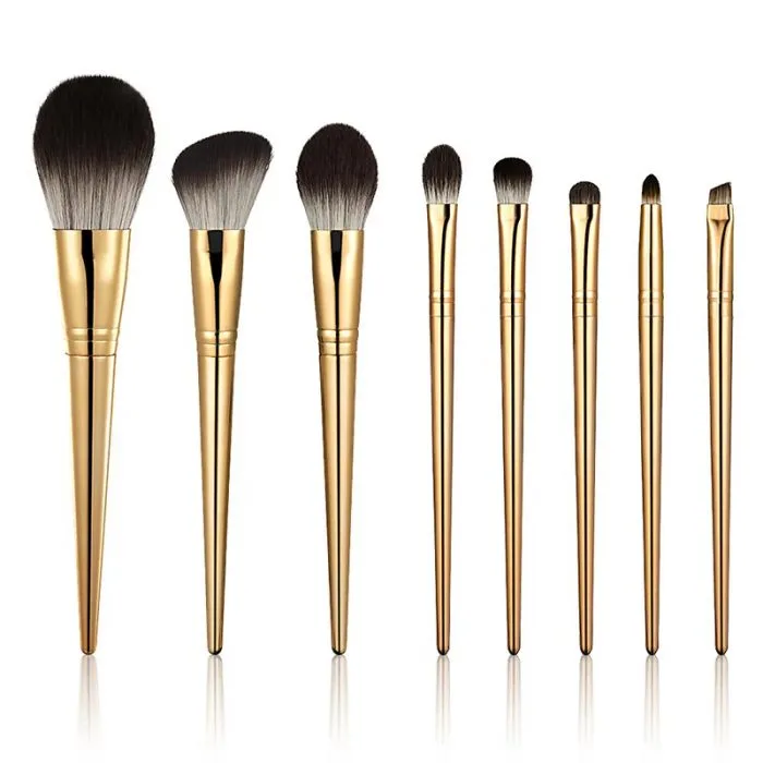 Shiny champagne makeup brush set — view 1
