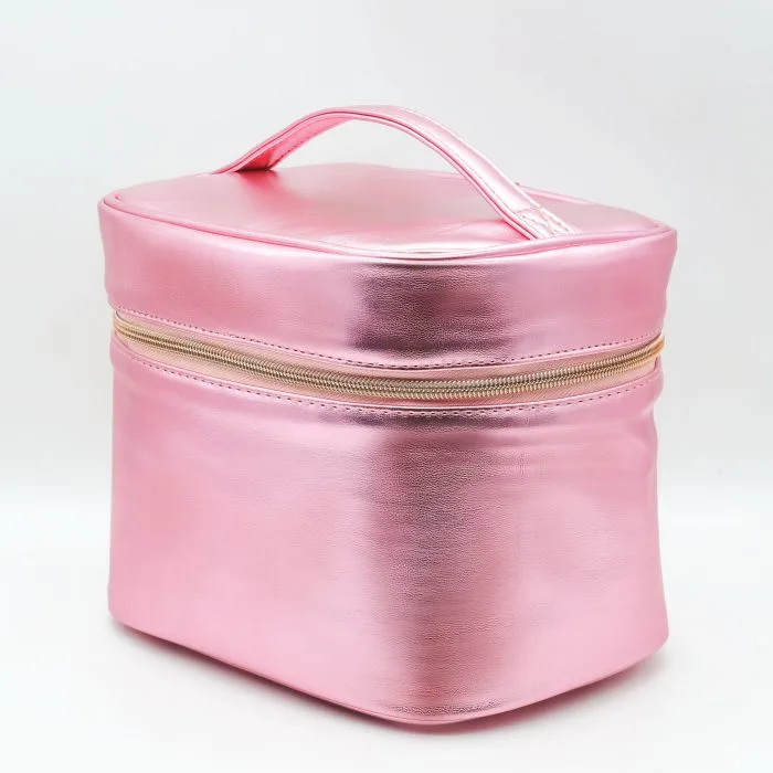 Large capacity pink cosmetic storage bag — view 1