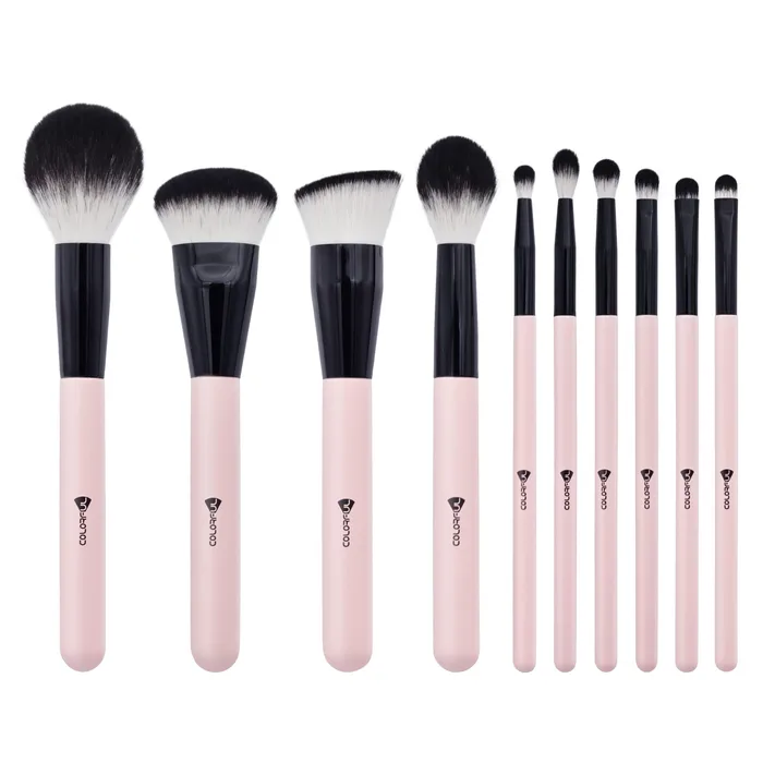 Pink-black makeup brush set — view 1
