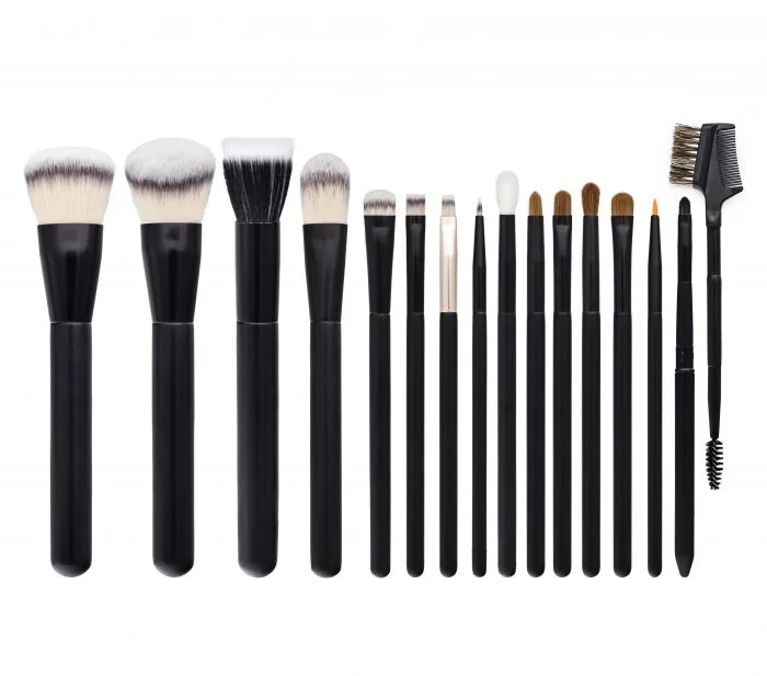 16 black makeup brushes — view 1