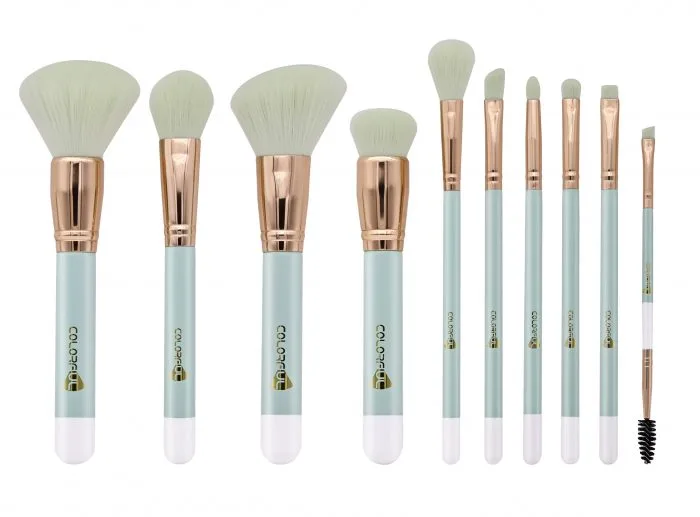 Blue and green makeup brush — view 1